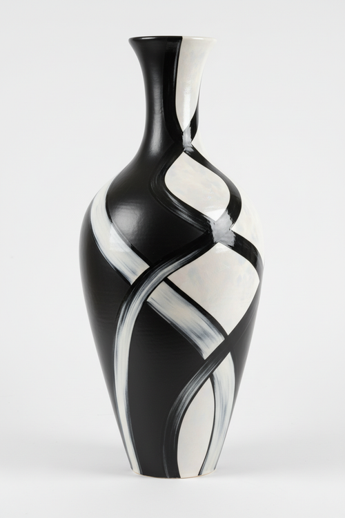 Large Black & White Ceramic Vase on White Background